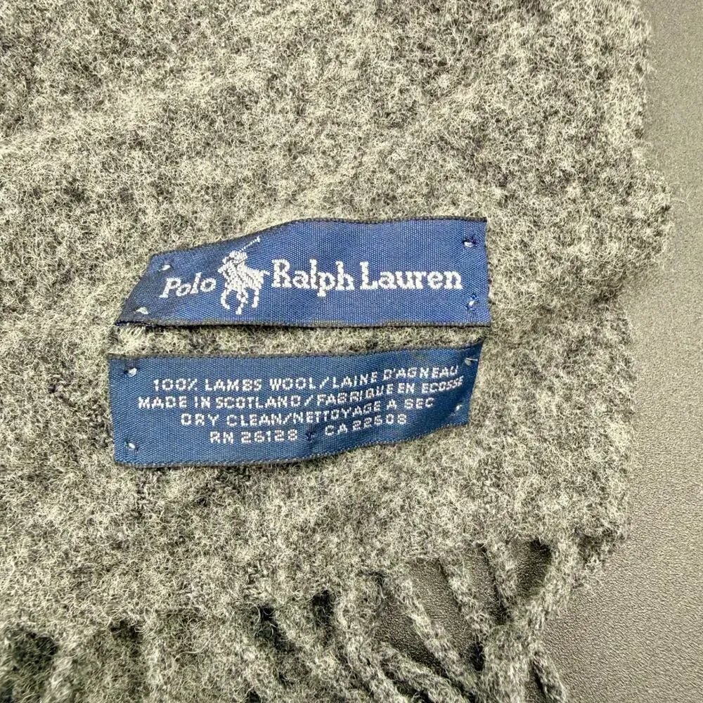 Polo Ralph Lauren 100% Lambswool Scarf Heather Gray Made in Scotland Pony Logo